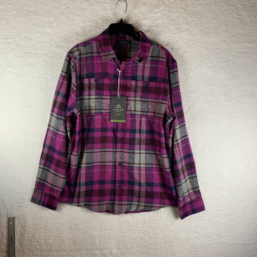 Alpine Design Flannel Shirt Men's Medium Purple Plaid Cotton Button-Up‎ 7015